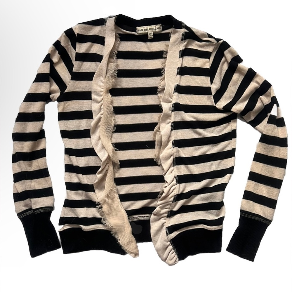 EUC Poof Girl Excellence Black Ivory Ruffle Front Shirt M 10/12